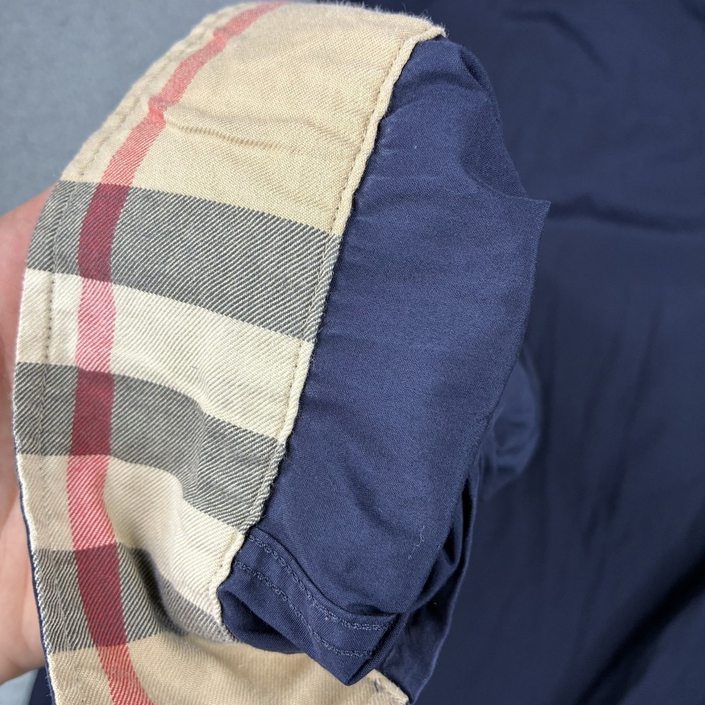Burberry Brit Shirt Men's M Navy Blue Nova Check Flip Cuff Long Sleeve Button Up - Picture 9 of 15